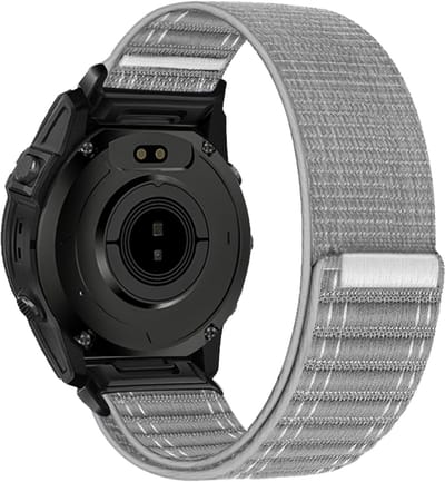 Stravo Nylon Sportbandje met Klittenbandsluiting – QuickFit 20mm Garmin Horlogeband – Geschikt voor Garmin Fenix 5s - Plus & Sapphire - Fenix 6s - Pro & Sapphire - Fenix 7s / Fenix 8 - 43mm - Pro & Sapphire - Epix Pro (Gen 2) 42mm – Grijs