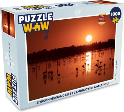 Puzzel Zonsondergang met flamingo's in Camargue - Legpuzzel - Puzzel 1000 stukjes volwassenen