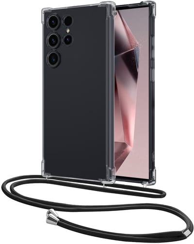 Hoesje - Geschikt voor Samsung Galaxy S24 Ultra - Met Koord - Shock Proof - Siliconen Case - Back Cover - Telefoonkoord - Telefoon Hoes Shockproof - Telefoonketting - Transparant