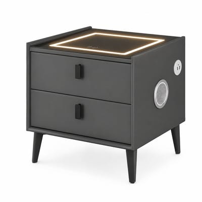 Innovastore Nachtkastje - Bijzettafel - LED-nachtkastje - Lades - Draadloosoplaadstation - USBaansluiting - Speakers - Grijs