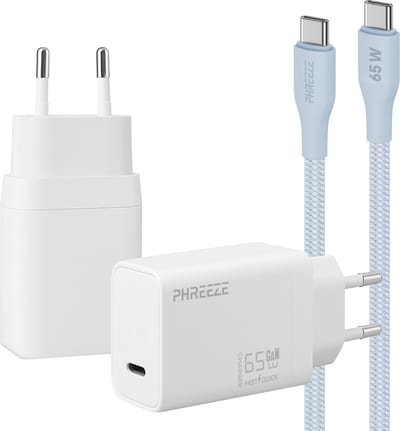 Phreeze usb C snellader 65 W met kabel blauw - Power Delivery oplader - Geschikt voor laptop en tablet