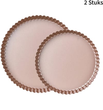 2 stuks goudkleurige carbon steel bakvormen - gerand patroon - voor taart en pizza - antiaanbaklaag - 26.2cm + 21.8cm