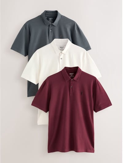 Next - Heren - Motionflex set van effen 3 polo’s met korte mouwen van jersey - Rood