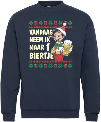 Kersttrui Vandaag 1 Biertje | Foute Kersttrui Dames Heren | Kerstcadeau | Kerstpakket | Navy | maat XS