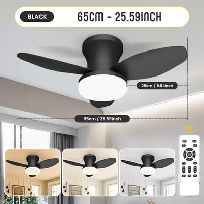 Livano Plafondventilator - Met Verlichting - Plafond Ventilator - Met Lamp - Plafonniere Met Ventilator - Met Licht - Zwart - 65cm