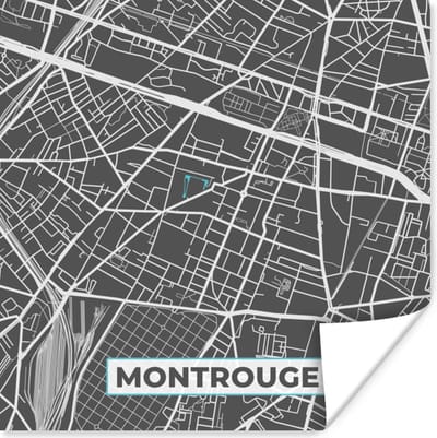 Poster Montrouge - Frankrijk - Plattegrond - Stadskaart - Kaart - 100x100 cm XXL