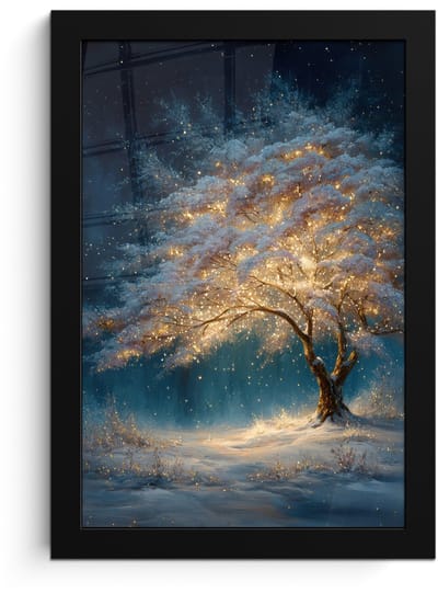 Poster in lijst - Fotolijst 20x30 cm - Posters - Levensboom - Nacht - Donker - Blauw - Posterlijst zwart - Decoratie - Wanddecoratie woonkamer - Muurdecoratie slaapkamer