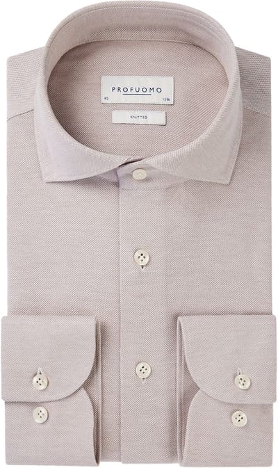 Profuomo slim fit heren overhemd - jersey - beige - Strijkvriendelijk - Boordmaat: 38