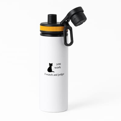 Hacebo® - you work I watch and judge waterfles met draaidop oranje - Quotes - mensen die houden van quotes - kat - quotes - verjaardagscadeau - verjaardag - cadeau - kado - geschenk - gift - water fles - 850ML