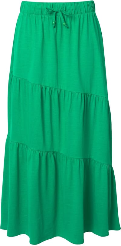 Ulla Popken - Dames - Jersey maxi-rok volantlaagjes A-lijn elastische tailleband - Smaragdgroen - Maat 46+