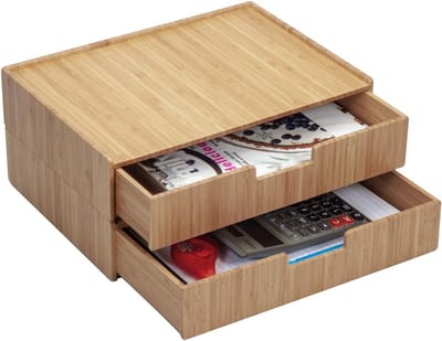 Bamboe lade set - Bureau organizer - Bureau organiseren - Stapelbaar en monitorstandaard - Grote lade combo
