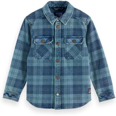 Scotch & Soda Boys Denim Washed Checked Overshirt Indigo Check Taglia: 6 | Giacche Outlet | kids | Blu