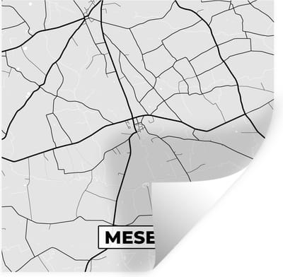 Muurstickers - Sticker Folie - België – Mesen – Stadskaart – Kaart – Zwart Wit – Plattegrond - 100x100 cm - Plakfolie - Muurstickers Kinderkamer - Zelfklevend Behang XXL - Zelfklevend behangpapier - Stickerfolie