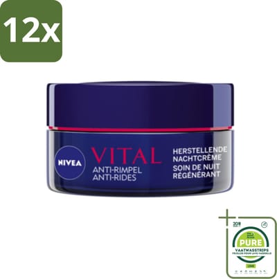 NIVEA - Nachtcrème - VITAL Anti-Rimpel Herstellend - Voor rijpe huid - Met Vitamine F, Teunisbloemolie & Calcium - 50 ml - Voordeelverpakking - 12 stuks - Nivea Vital - Anti-rimpel crème