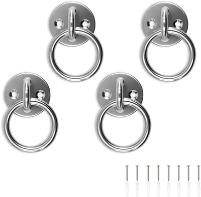 Set van 4 Ronde Oogplaten van RVS met 5 mm Gatdiameter, Inclusief Schroeven en Diffusiebuis voor Houten Palen en Betonnen Wanden