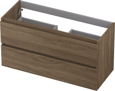 INK wastafelonderkast 2 laden greeploos met houten keerlijst 100x40x52cm, zuiver eiken