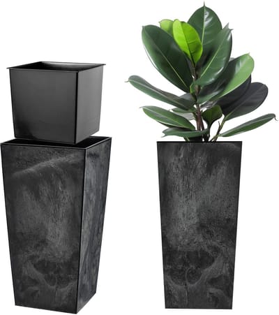KADAX Bloempot, bloembak van kunststof, plantenbak voor bloemen, binnen en buiten, tuin, balkon, terras, huis, weerbestendig, imitatie rotan (57,5 cm hoog, betonzwart)