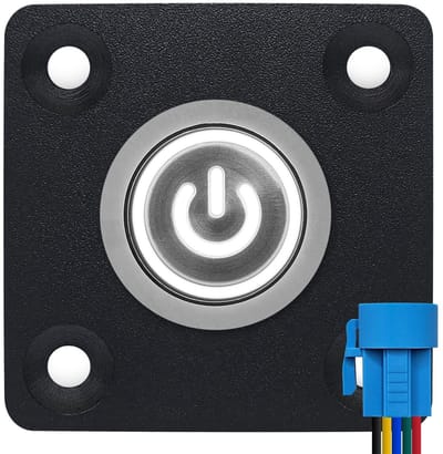 ProRide Metalen Pulsschakelaar Inbouwpaneel 12V OFF-(ON) - 19mm - met Aansluitkabel - Spatwaterdicht - 12V/24V - LED indicatie Wit