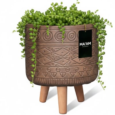 MAAM Pottery Fay bloempot op poten - D21xH27 - bruin - houten pootjes (FSC) - marokaans/bohemian/botanisch