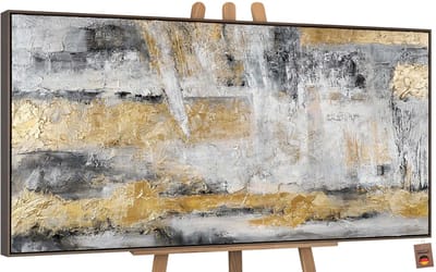 Canvas schilderij groot handgeschilderd gouden horizon abstract warm – YS-Art Gallery – Warme wanddecoratie voor woonkamer – Modern schilderij voor slaapkamer en hal