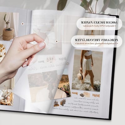 Groot Fotoboek voor Scrapbooking met 100 Witte Pagina's en Cellofaan Scheiders voor Foto's 9 x 13 cm, 10 x 15 cm, 13 x 18 cm (Grijs, 30 x 33.5 cm)
