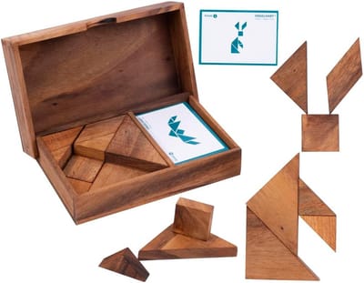 Dubbele Houten Tangram Puzzel Dieren - Leerzaam Denkspel voor 1 of 2 Spelers vanaf 4 Jaar