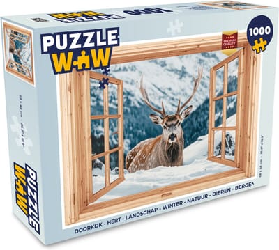 Puzzel Doorkijk - Hert - Landschap - Winter - Natuur - Dieren - Bergen - Legpuzzel - Puzzel 1000 stukjes volwassenen