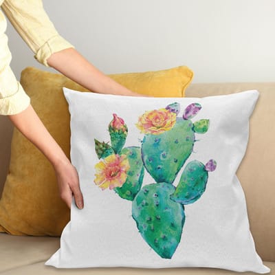 ABAKUHAUS Kussenhoes – Kaktus met bloemen – 45x45 cm – water- en vuilafstotend, digitaal gedrukt