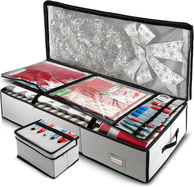 Inpakpapier Opbergcontainer - Geschenkverpakking Organizer - Feestelijke Opslag - Met Lint Opbergdoos - Tot 26 Rollen - Zilver