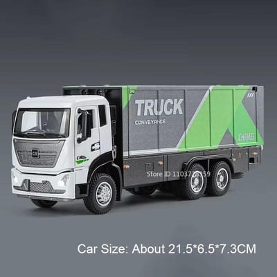 1:32 Vleugelspan Container Vrachtwagen Speelgoedmodellen Metaal Diecast Kiepwagens Geluid Licht Pull Back Deur Geopend Bouwvoertuig Jongens Cadeaus