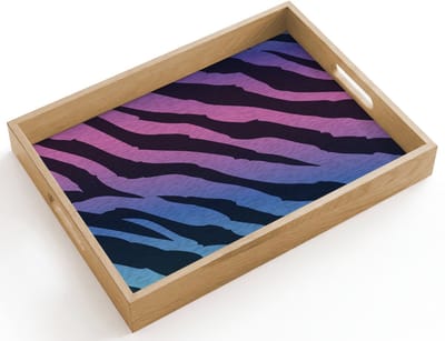 Dienblad hout 40x30 cm - Schootdienblad - Tijgerprint - Blauw - Paars - Kleurrijk - Borrelplank rechthoek - Plateau dienbladen