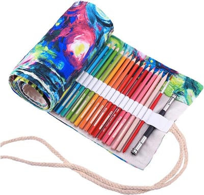 Rolbare Pennen Etui voor 48 Kleurpotloden - Canvas Pennentas voor Tekenmateriaal