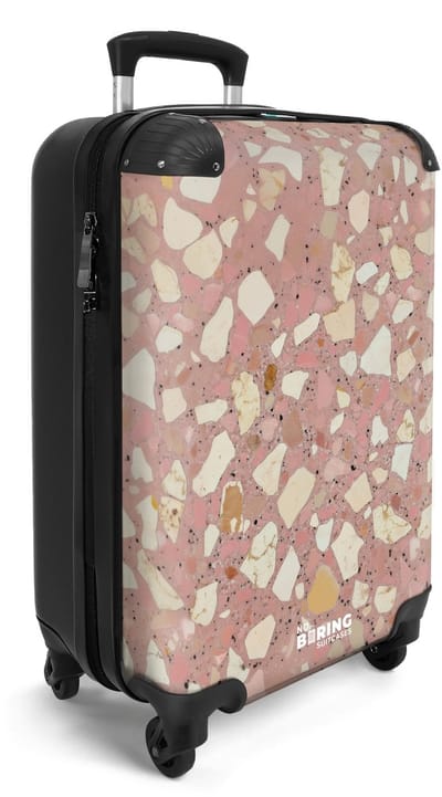 NoBoringSuitcases.com® - Handbagage koffer lichtgewicht - Reiskoffer trolley - Roze terrazzo - Reis rolkoffer met wieltjes - Cabin koffertje klein - Carryon valies - Harde bagagekoffer - Past binnen 55x40x20 en 55x35x25