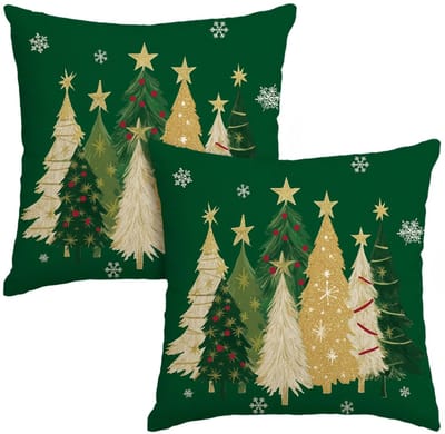 Cosensi - Set van 2 Vrolijke Kerst Kussenhoezen met Groene Sterren