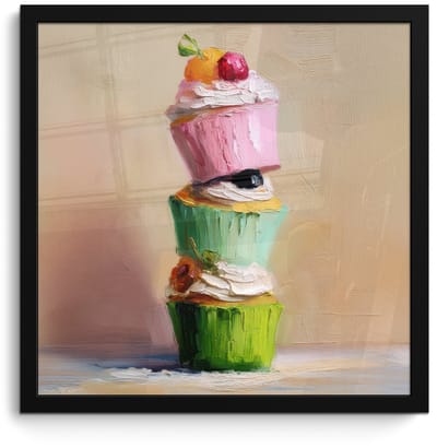 Poster in lijst - Fotolijst 40x40 cm - Posters - Cupcakes - Gestapeld - Kleurrijk - Fruit - Posterlijst zwart - Decoratie - Wanddecoratie woonkamer - Muurdecoratie slaapkamer