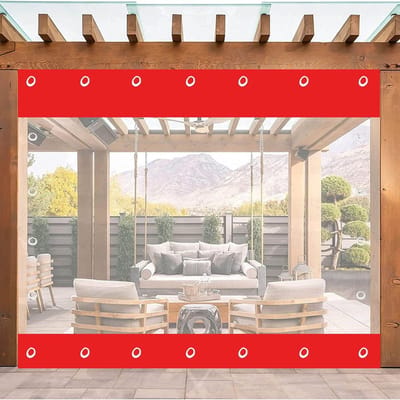 Transparante Buitengordijnen - Waterdichte PVC Zeilen - Terras Beschermen - Hitteverzegeldenaden - 1 x 25 m - Rood Transparant