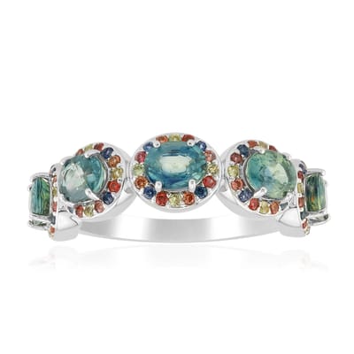 Cavill - Luxe Ring 925 Sterling Zilver Platina Coating - Ovale Petrolkleurige & Blauwe Saffieren 2,64 Ct - Elegant Design