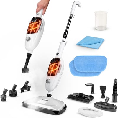 SVENNE® 2-in-1 Stoomreiniger en Handstomer – 10-delige Set met Gietbeker & Microvezeldoek – Bank, Vloer, Badkamer & Tapijt – Krachtige Dieptereiniger Zonder Chemie