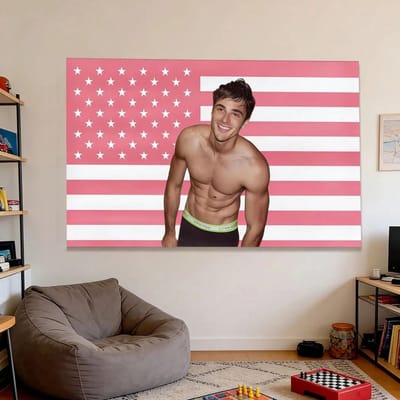 1 pièce Jacob Elordi Drapeau Américain Rose Tapisserie Drôle Pour Accrochage Mural Décorative, Chambre, Dortoir, Extérieur, Fête Et Plus 60cmX90cm