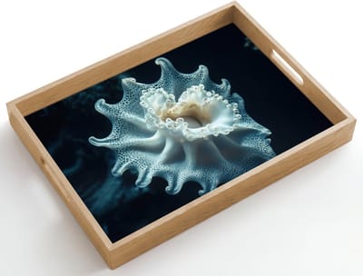 Dienblad hout 50x35 cm - Schootdienblad - Zeewezen - Wit - Golven - Water - Borrelplank rechthoek - Plateau dienbladen