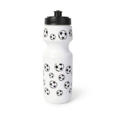Wit waterfles bidon met zwart voetbal patroon unisex sport waterfles 600 ml met zwarte drinkdop – herbruikbare bidon voor sport voetbal school fietsen outdoor training en dagelijks gebruik