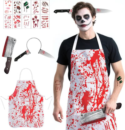 Griezelig Halloween Slagerskostuum voor Volwassenen met Bloedvlekken en Accessoires