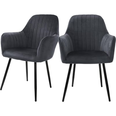 Eetkamerstoelen met rugleuning & armleuning set van 2 grijs met fluwelen bekleding en metalen poten ML-Design