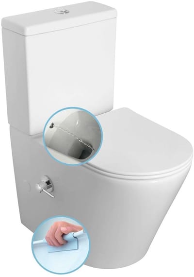 Sapho Paco Cleanwash Duobloktoilet met ingebouwde mengkraan en bidetdouche, S-sifon/P-sifon, wit