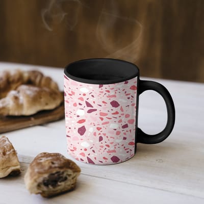 Magische Mok - Foto op Warmte Mokken - Koffiemok - Terrazzo - Patroon - Roze - Magic Mok - Beker - 350 ML - Theemok