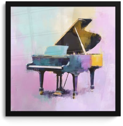 Poster in lijst - Fotolijst 40x40 cm - Posters - Piano - Pastel - Elegant - Dromerig - Posterlijst zwart - Decoratie - Wanddecoratie woonkamer - Muurdecoratie slaapkamer