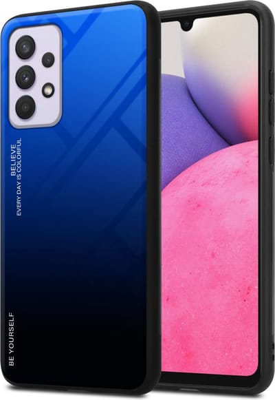Cadorabo Hoesje geschikt voor Samsung Galaxy A33 5G in BLAUW - ZWART - Tweekleurige beschermhoes van TPU-silicone Case Cover en achterzijde van gehard glas