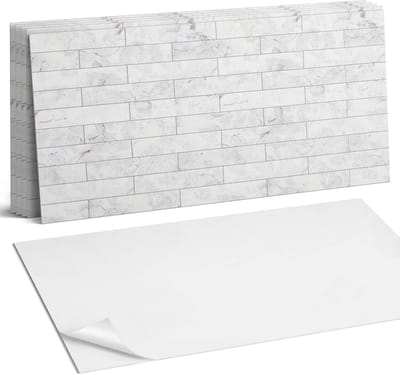 Coloray Plaktegels - Patroon dat marmer imiteert Wandtegel Zelfklevend - 60 cm x 30 cm - Wit Plaktegels - 6 stuks - Rechthoek PVC Tegels - Plaktegels Keuken - Zelfklevende Vloertegels Badkamer - Vinyl Tegels Zelfklevend - Zelfklevende Wandtegels