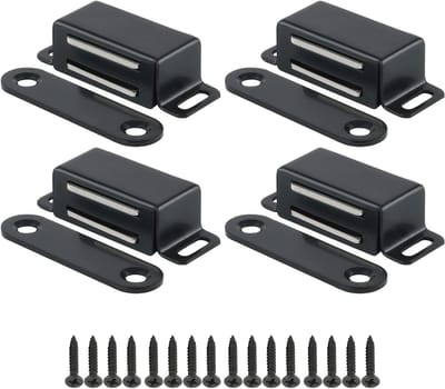 Set van 4 magnetische deurvergrendelaars voor keukenkastjes - RVS mat zwart, 1,8 inch, veilig en eenvoudig te installeren