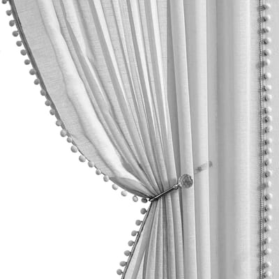 Unyqoos ® Bohemian Stijl Transparante Gordijnen met Pompons en Inslagringen voor Slaapkamer en Woonkamer, 2 Stuks H225 x B140 cm